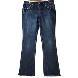 Earl Jeans Womens Dark Wash Embellished‎ Bootcut Rhinestone Studded Jeans 32x30